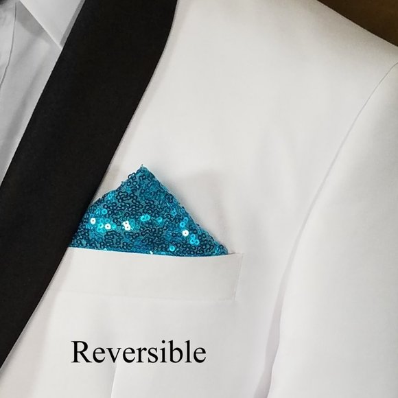 Men's Sequin Pre-Folded Pocket Square Insert - Turquoise Blue - Picture 3 of 9